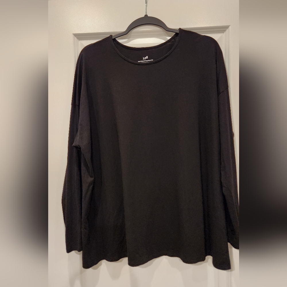 J. Jill Black Luxe Supina Long Sleeve Tee Classic Crew Neck Drop Sleeve XL